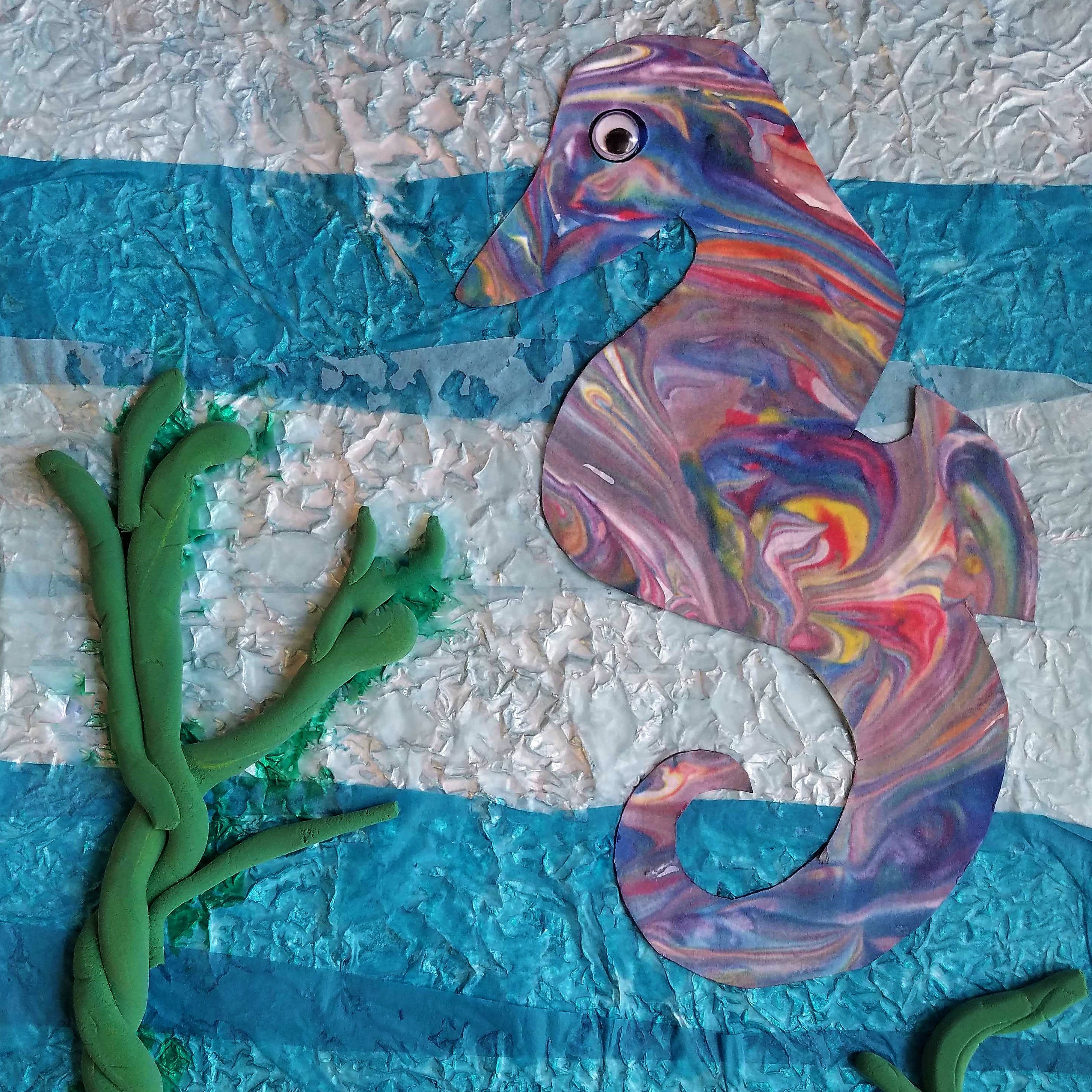 Kidcreate Studio - Chicago Lakeview, Marbleized Seahorse  Art Project